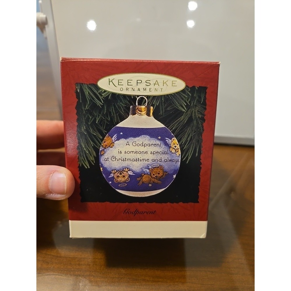 Hallmark 1995 Godparent Glass Ornament Angels Bears Christmas QX2417 w/ Box